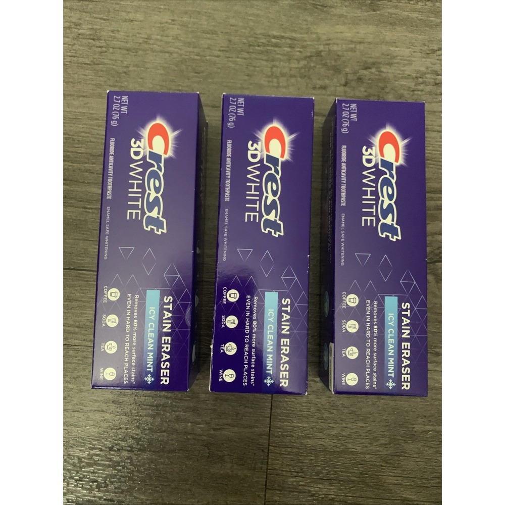 3-Pack Crest 3D White Stain Eraser Icy Clean Mint Toothpaste 2.7 Oz Each